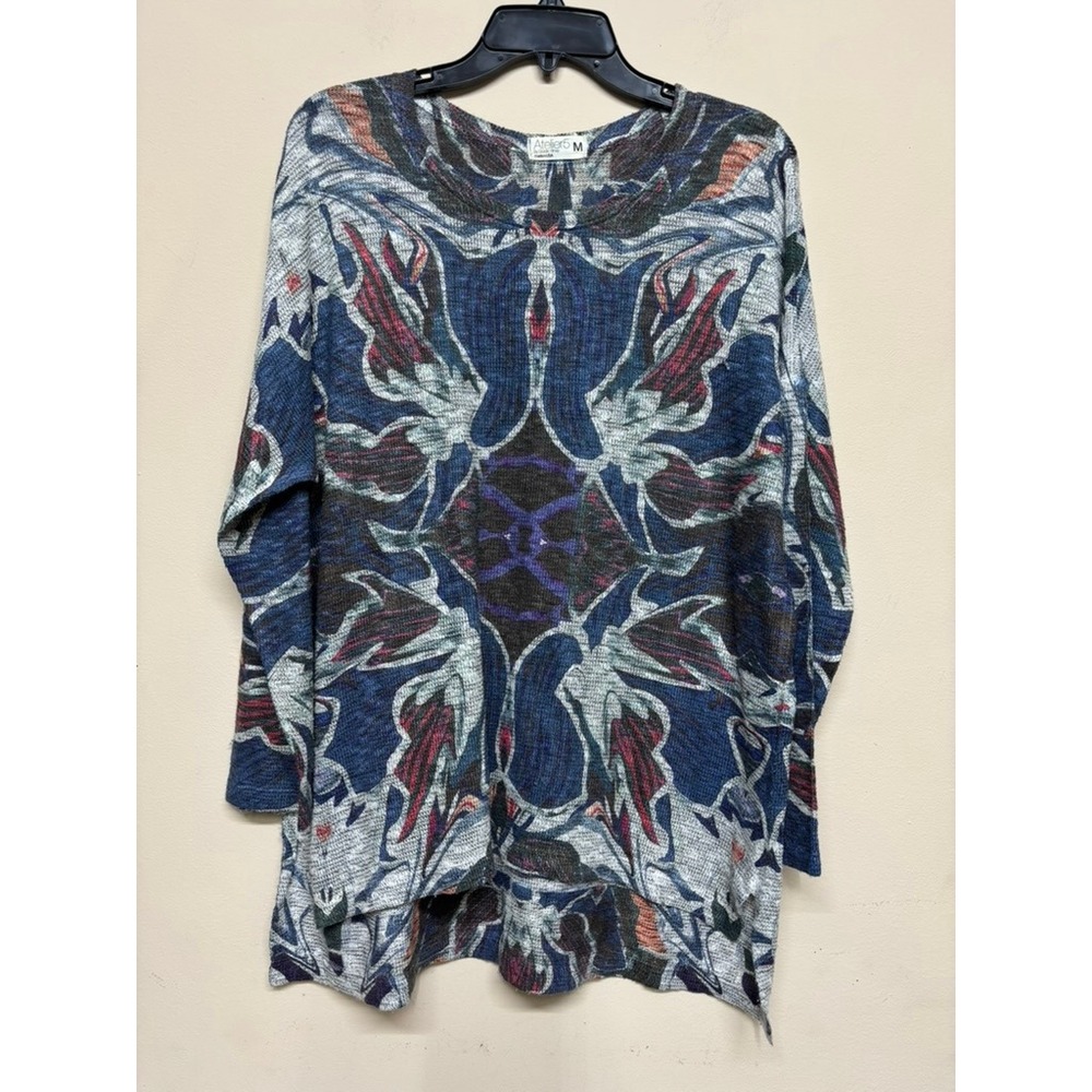 Atelier5 Abstract Art Knit Top Medium Made in USA Long Sleeve Boho
